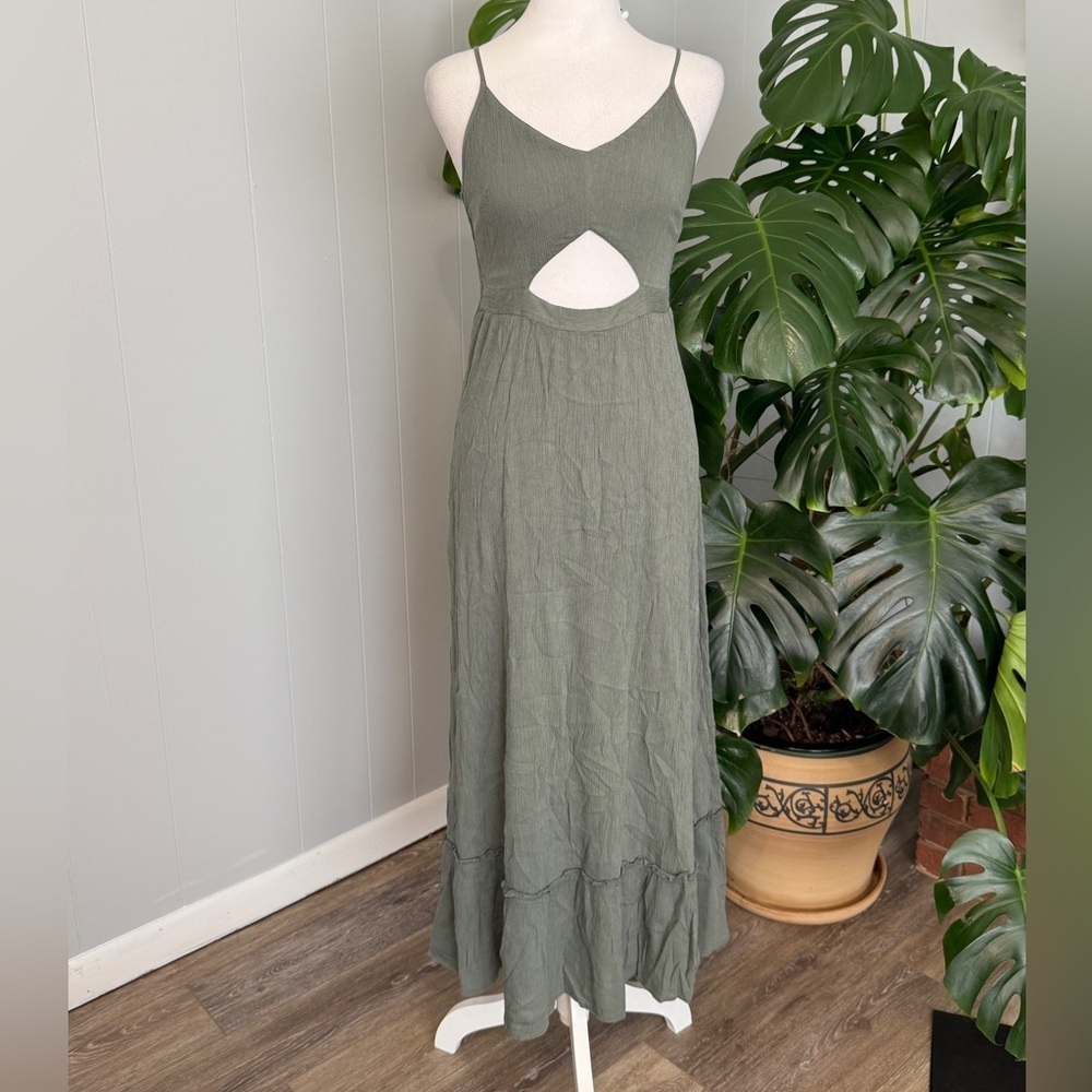 aerie green-look/gray strap shoulder & stretch back maxi dress Size SP